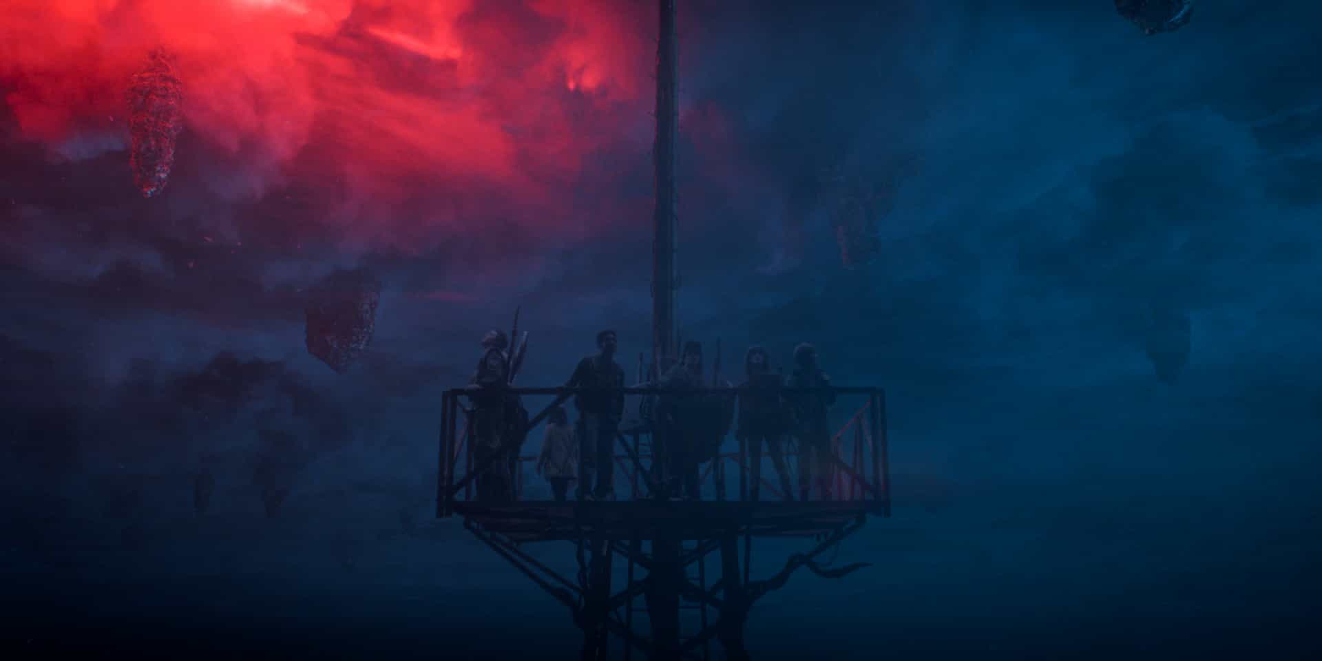 STRANGER THINGS: SEASON 5. (L to R) Joe Keery as Steve Harrington, Caleb McLaughlin as Lucas Sinclair, Gaten Matarazzo as Dustin Henderson, Natalia Dyer as Nancy Wheeler, and Charlie Heaton as Jonathan Byers in Stranger Things: Season 5. Cr. COURTESY OF NETFLIX © 2025