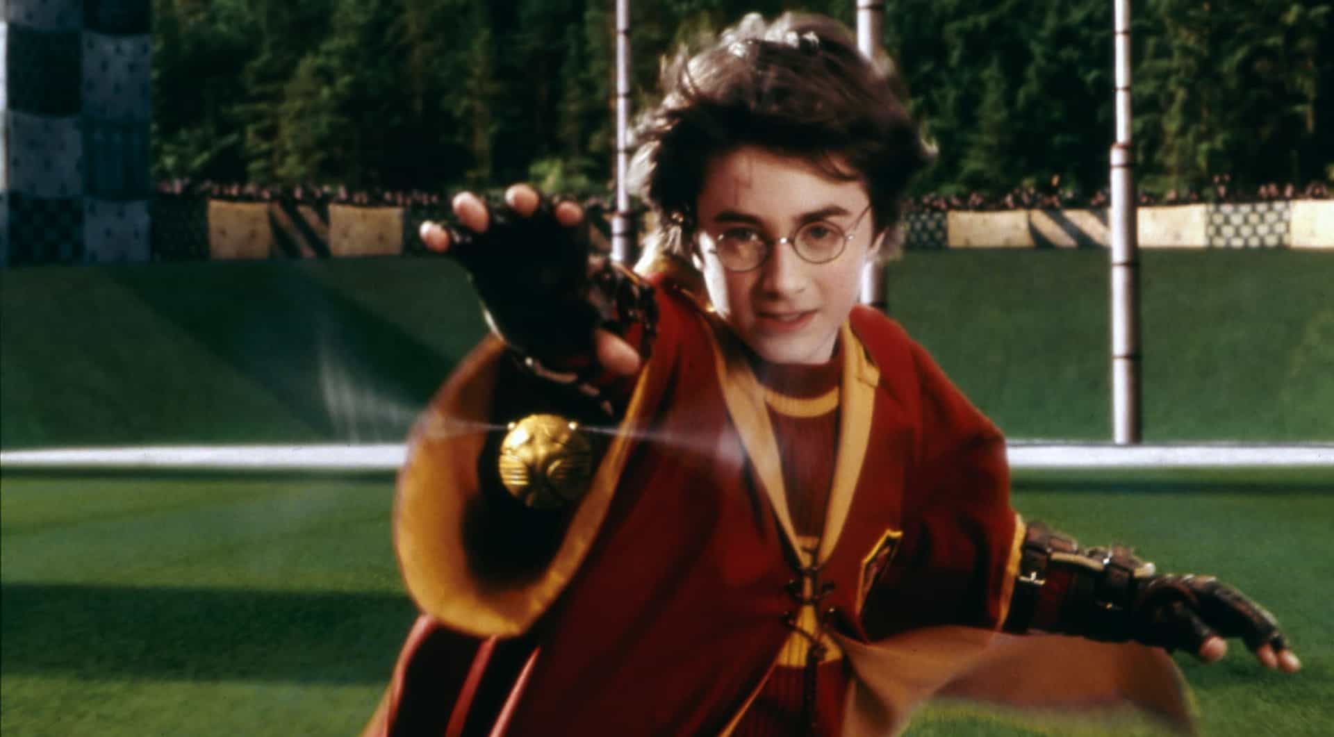 Daniel Radcliffe as Harry Potter playing quidditch in Harry Potter and the Philosopher’s Stone
