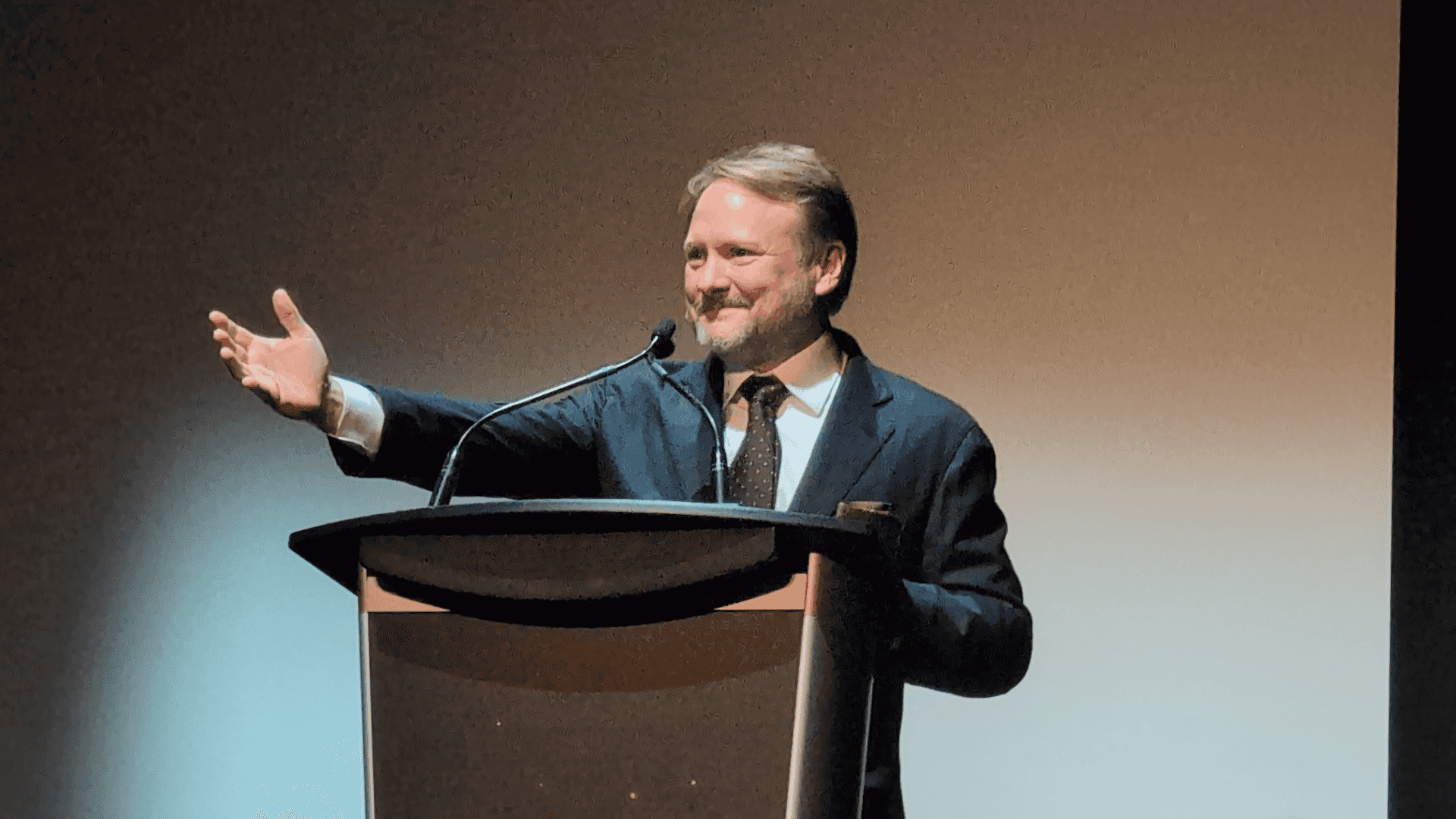 Rian Johnson introducing Wake Up Dead Man at TIFF 50 (Image Credit: ComicON Israel)