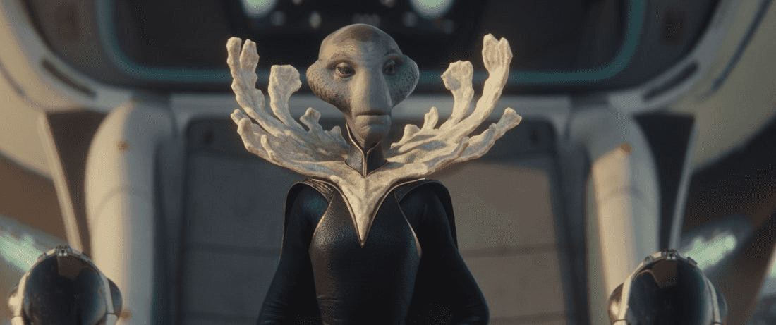 Grand Councilwoman voiced by Hannah Waddingham in Disney’s live-action LILO & STITCH. Photo courtesy of Disney. © 2025 Disney Enterprises Inc. All Rights Reserved.